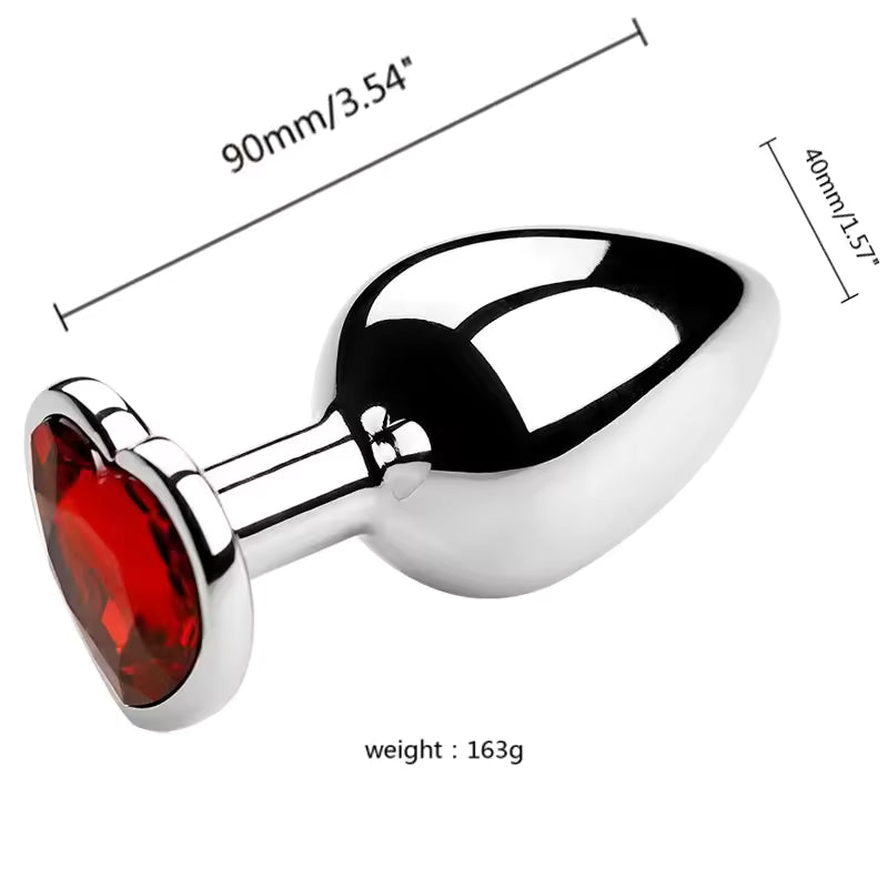 Plug Anal Metálico com Cristal de Coração Vermelho