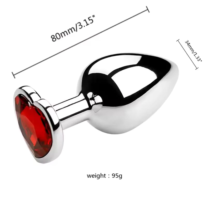 Plug Anal Metálico com Cristal de Coração Vermelho