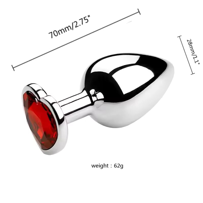 Plug Anal Metálico com Cristal de Coração Vermelho