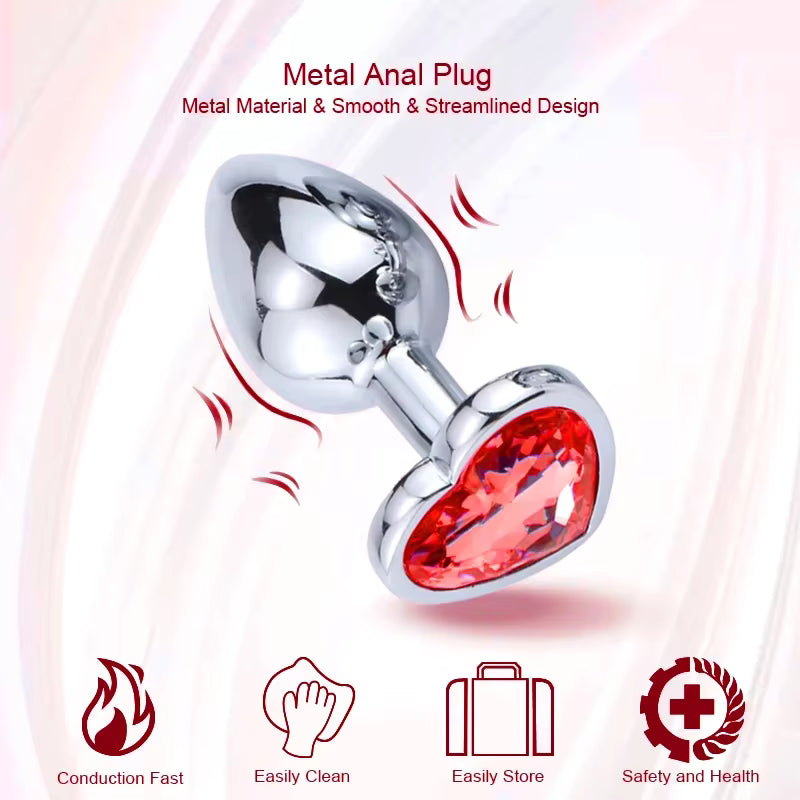 Plug Anal Metálico com Cristal de Coração Vermelho
