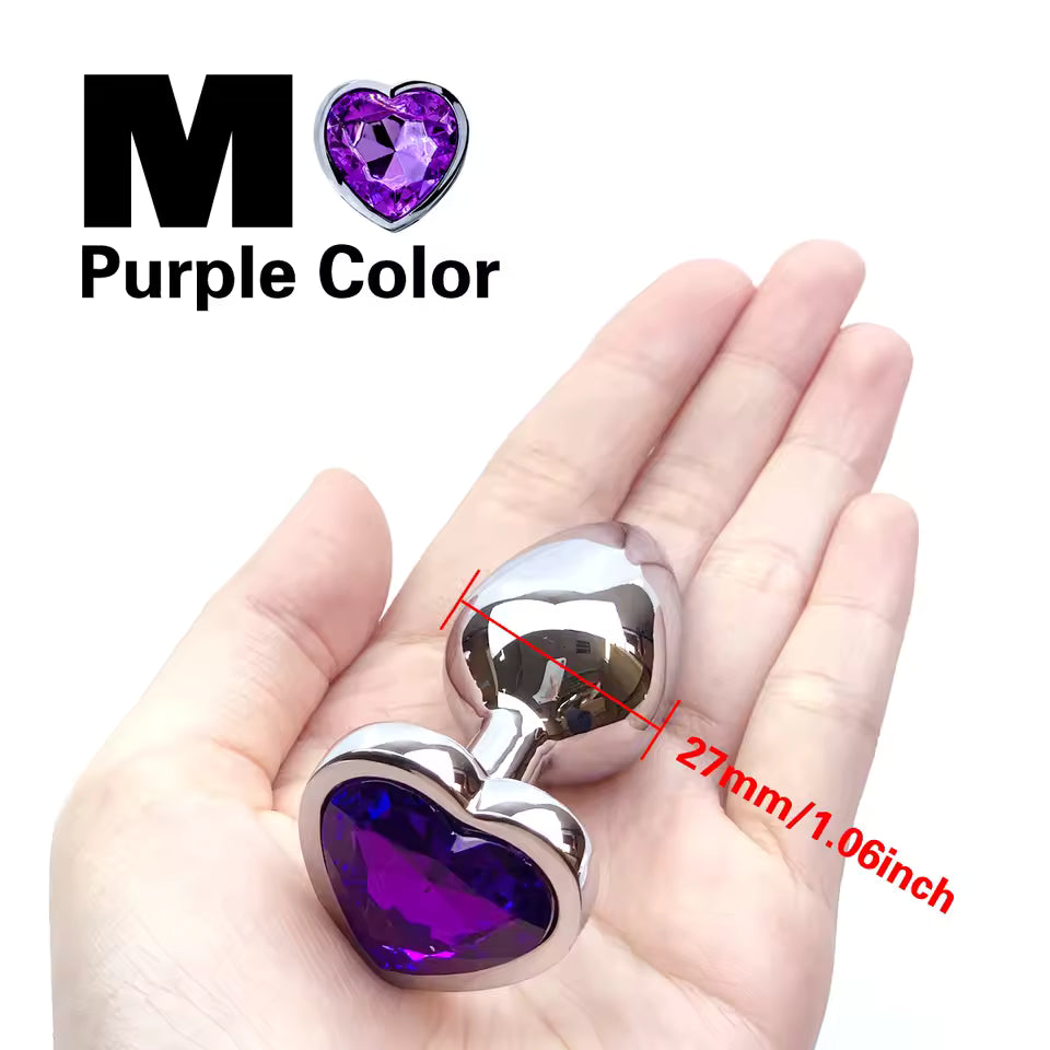 Plug Anal Metálico com Cristal de Coração Roxo