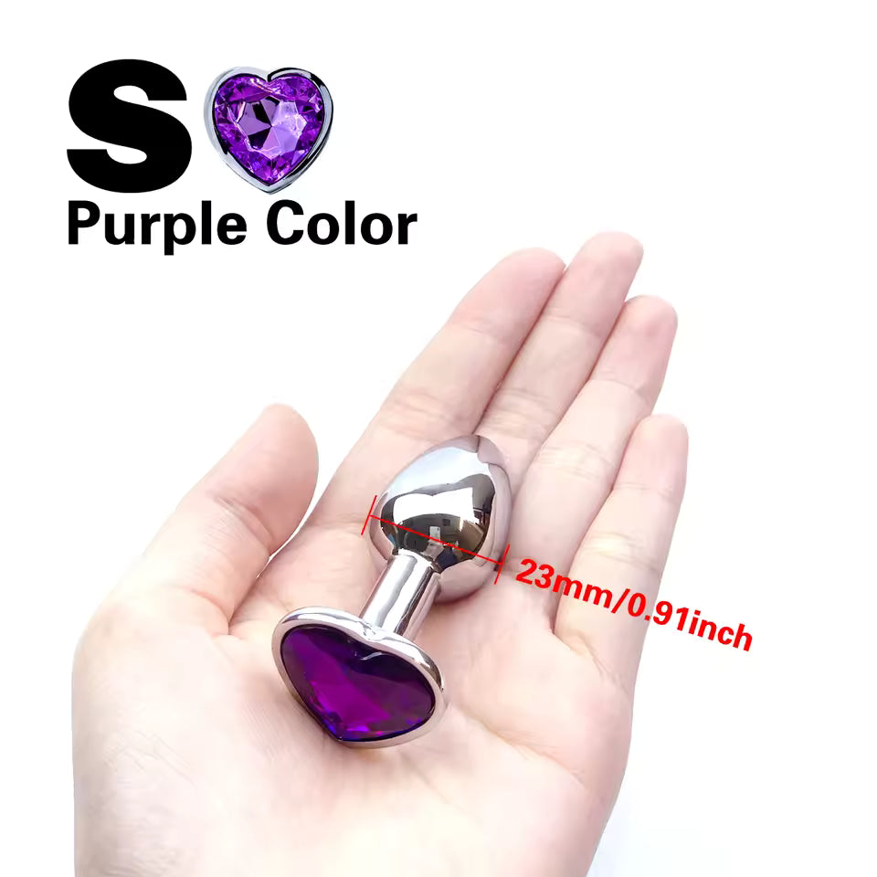 Plug Anal Metálico com Cristal de Coração Roxo